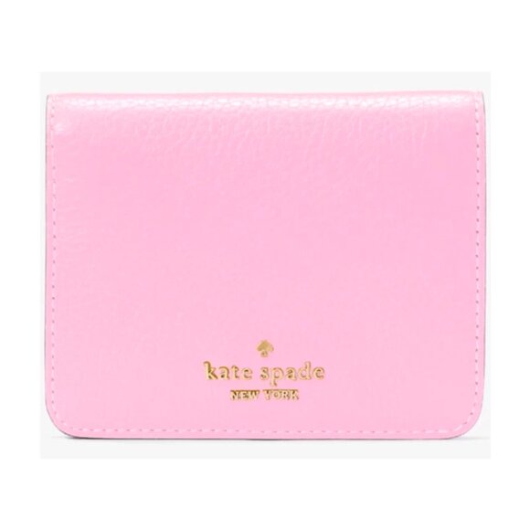 S Kate Spade Lena Small Bifold Wallet Pink Pebbled Leather KH788 NWT $179 Retail - Picture 1 of 6